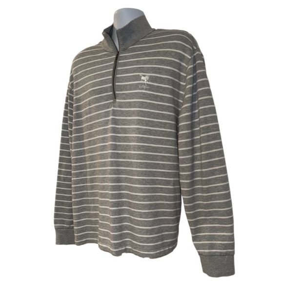 Polo Golf Ralph Lauren Long Sleeve 1/4 Zip Pullover -XL Gray Striped Peru Cotton - Picture 1 of 11